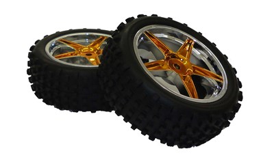 Komplettrad vorne 4WD (Reifen,Felgen Chrom) Orange (2 Stück)