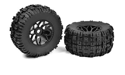Team Off-Road 1/8 MT Tires - Mud Claws - Glued on Black Rims - 1 pair