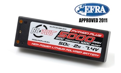 Python Plus Car 50C 5000 Mah 2S 7,4V Hard Case, 4mm Bullet Conn.